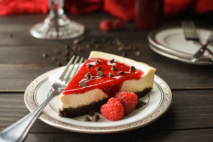 21 Day Fix Brownie-Bottom Cheesecake with Raspberry Sauce