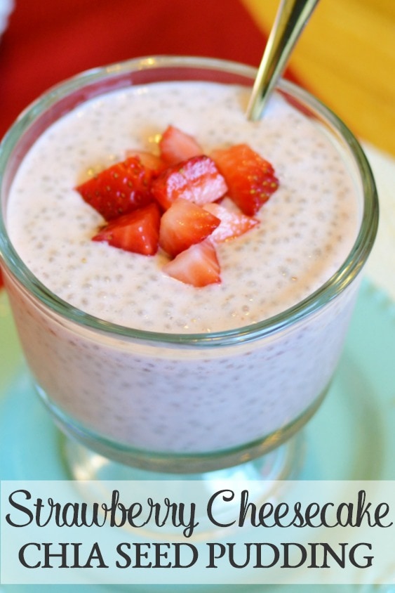 This 21 Day Fix Strawberry Cheesecake Chia Seed Pudding is sweet, creamy and uses a surprising secret ingredient to make it taste just like cheesecake! #mealprep #21dayfix #healthy #dessert #snack #healthysnack #healthydessert #healthytreat #glutenfree #makeahead 