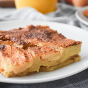 A close-up photo of a piece of Whole Wheat German Apple Pancake.