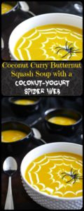 Coconut Curry Butternut Squash Soup with a Coconut Yogurt Spiderweb