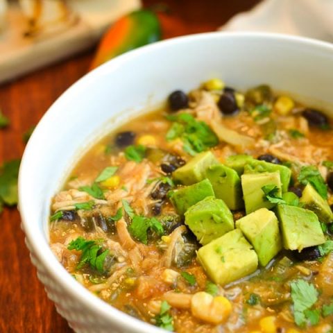Roasted Vegetable Chicken Chili with Avocado