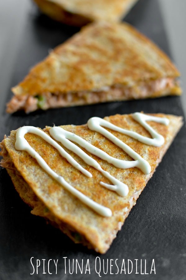 This quick and easy Spicy Tuna Quesadilla finally gives us something different to do with that protein powerhouse, canned tuna! A great 21 Day Fix lunch! #21dayfix #tuna #healthy #lunch #healthylunch #quick #easy #spicy #cannedtuna #protein