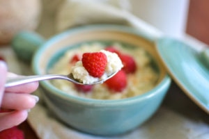 Coconut Millet Porridge with Raspberries