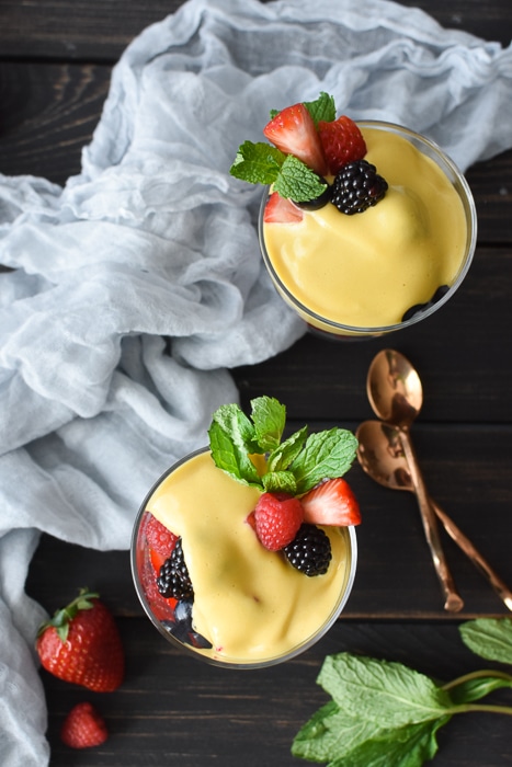 2 cups of fruit topped with zabaglione