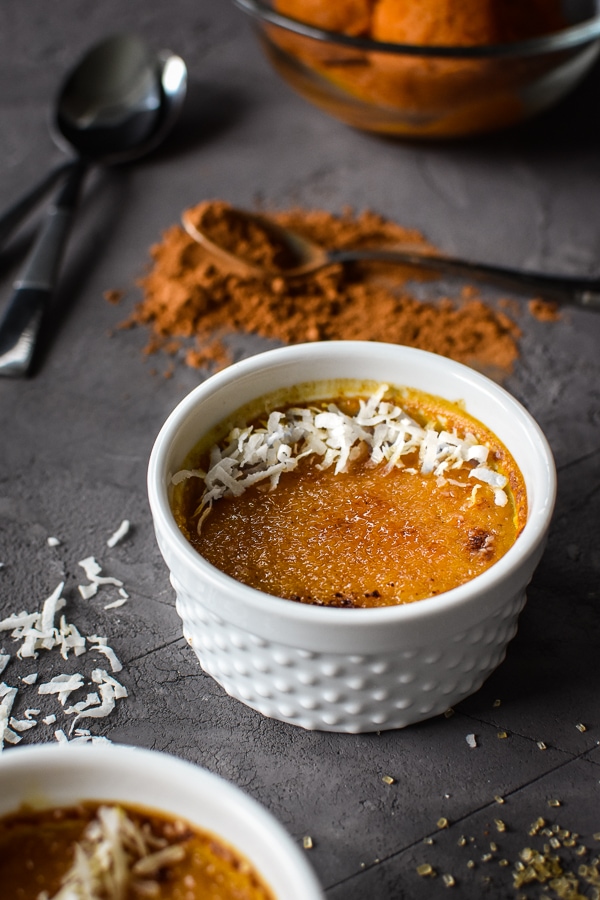 This 21 Day Fix Pumpkin-Coconut Crème Brûlée comes together with only a handful of ingredients and is a healthier, fall-flavored take on the indulgent original. Gluten Free | Dairy Free