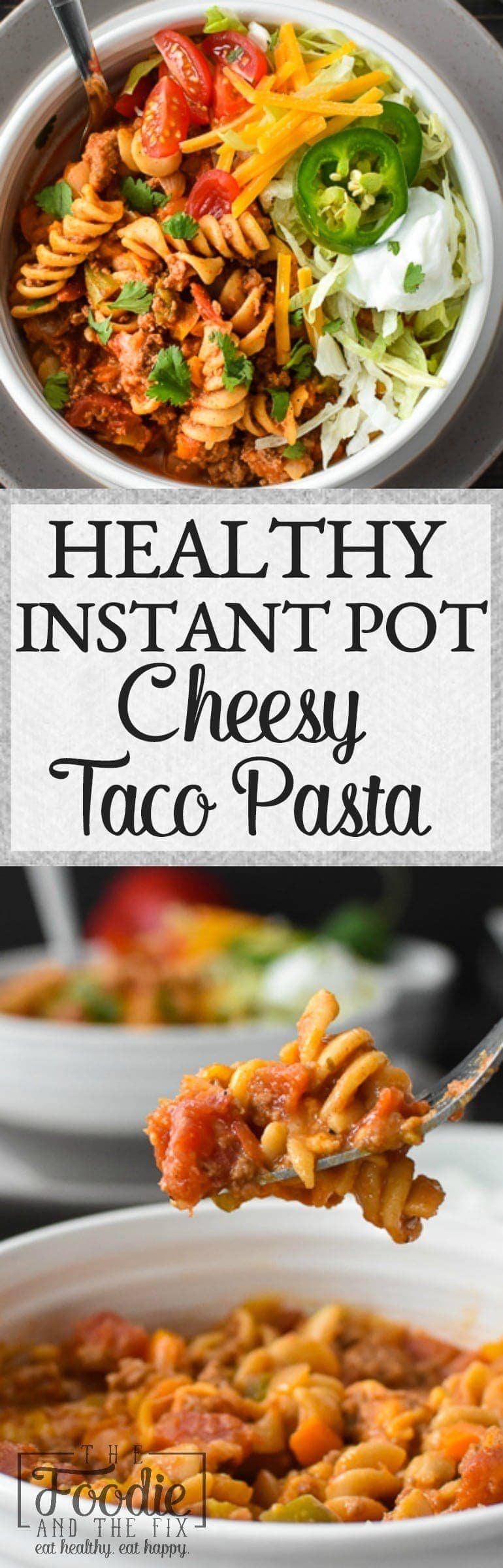 This Healthy Instant Pot Cheesy Taco Pasta is a super simple, quick and delicious dinner that the whole family will love! Kid-friendly and great for meal prepping, too! #21dayfix #instantpot #quick #easy #kidfriendly #mealprep #healthy #comfortfood #dinner #lunch