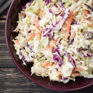 This easy 21 Day Fix Creamy Coleslaw is a simple and crazy-delicious side dish that's the perfect addition to any dinner. Especially fantastic for barbecues, picnics and holidays! #kidfriendly #21dayfix #mealprep #sidedish #glutenfree #healthy #healthyside #barbecue #bbq #holiday #picnic #recipe #healthyrecipe #veggies