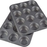 AmazonBasics Nonstick Carbon Steel Muffin Pan, Set of 2, 12 Cups Each