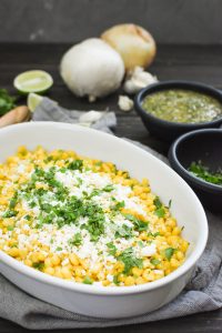 This Cheesy Salsa Verde Corn is a quick and easy side dish that's perfect for a potluck! Bonus: it only uses four ingredients and it's gluten-free! #21dayfix #healthy #cheese #weightwatchers #weightloss #mealprep #potluck #mexican #ultimateportionfix #portionfix #glutenfree #quick #sidedish #side #healthyside
