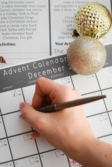 Planning an activity Advent calendar is quick and easy with my printables and How-To guide! Post includes tons of super fun Advent calendar activity ideas! #christmas #advent #adventcalendar #adventcalendaractivites #kids #parenting #holiday #qualitytime #plan #planner #printable #printables