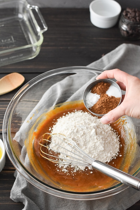Adding flour and spices to wet ingredients