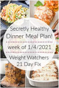 This secretly healthy dinner meal plan includes 5 easy, delish meals (and a printable grocery list!) that’ll have you looking forward to dinner every night! Plus meal prepping ideas for breakfast, lunch and dessert! 21 Day Fix | Weight Watchers #mealplan #mealplanning #mealprep #healthy #healthydinners #21dayfix #portioncontrol #portionfix #weightwatchers #ww #grocerylist #healthymealplan #instantpot #ultimateportionfix #weightloss #beachbody