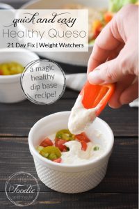 This Healthy White Queso Dip is quick, easy, and creamy-delicious! It's also gluten-free and packed with protein for healthy snacking! #21dayfix #UPF #weightwatchers #snacking #holiday #christmas #thanksgiving #gameday #healthygameday #glutenfree #ww #healthy #healthysnack #weightloss #kidfriendly #tacotuesday