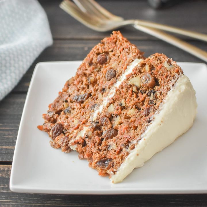 a slice of 2-layer carrot cake