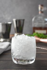 a glass of crushed ice