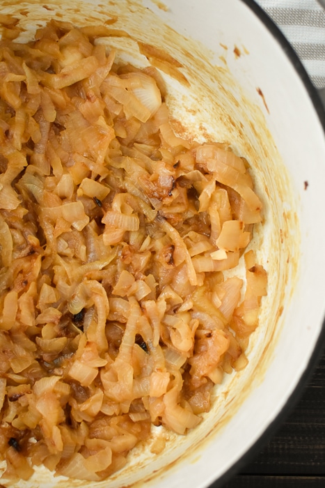 a closeup of caramelized onions