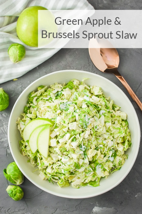 This Green Apple and Brussels Sprout Slaw is an easy, delicious and healthy side dish! It's also gluten-free, 21 Day Fix approved and Weight Watchers friendly! #21dayfix #mealprep #beachbody #healthy #healthysidedish #sidedish #wintersidedish #glutenfree #vegetarian #ww #weightwatchers #holidayside #holidaysidedish