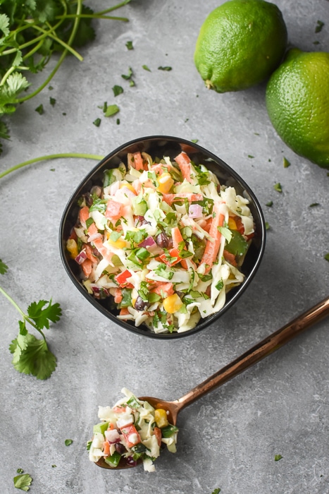a small bowl of creamy mexican coleslaw