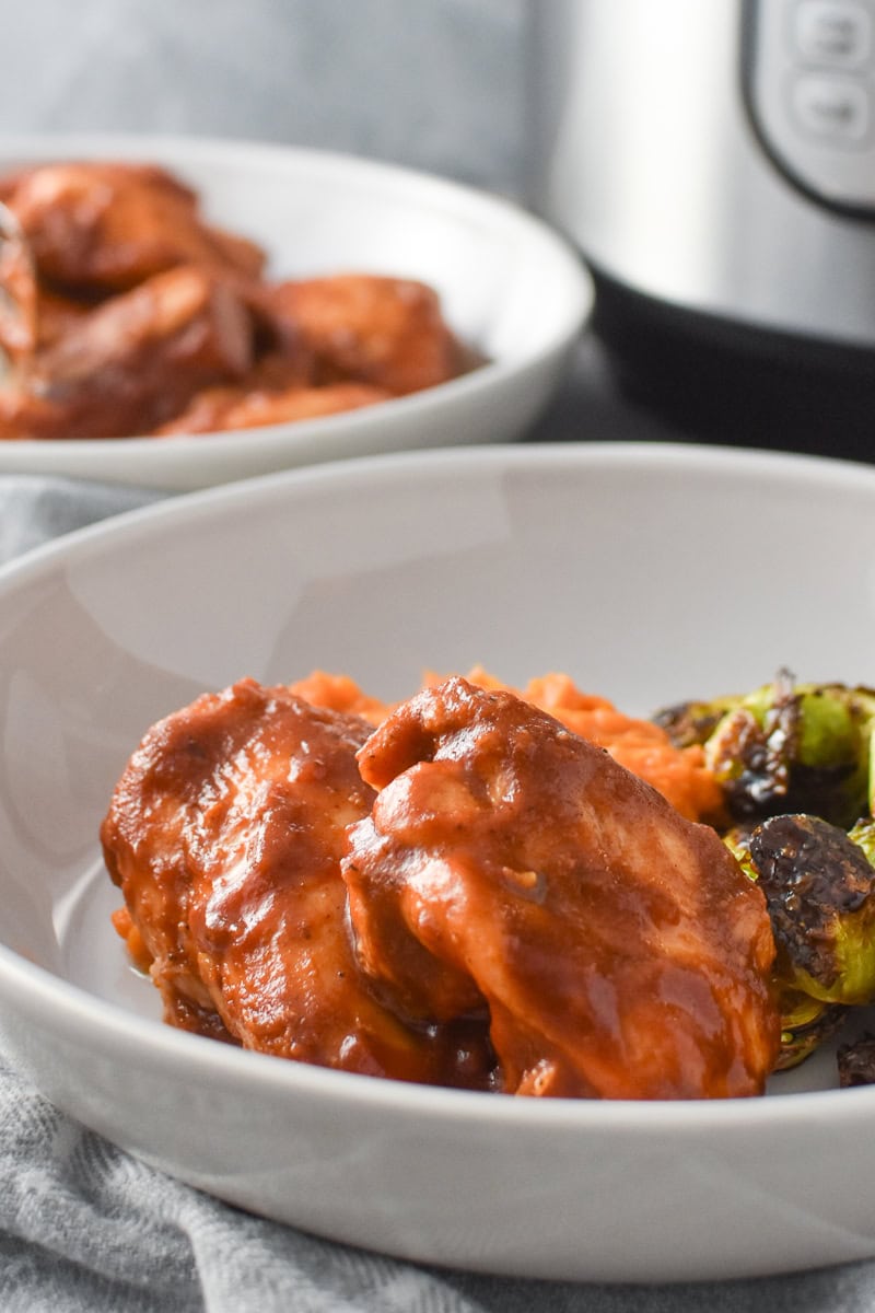 A close-up of apple cider bbq chicken